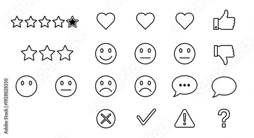 Outline icons for customer feedback and rating system.