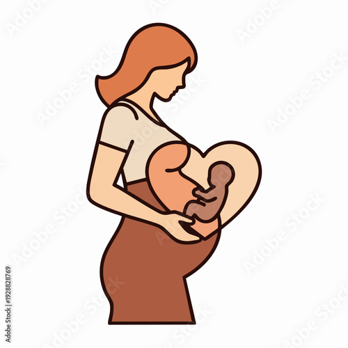 Mother Breastfeeding Baby Illustration Side View.