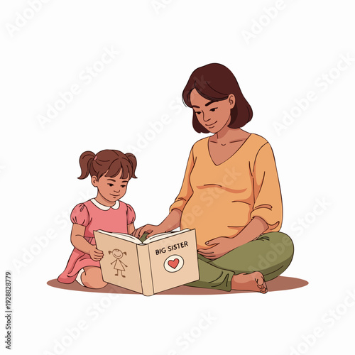Mother reading to child during storytime illustration.
