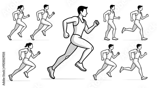 Set of 8 running man icons vector