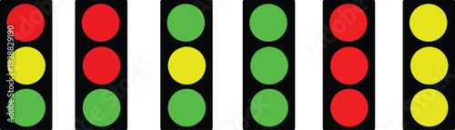 Set of Traffic Light Icon Showing Red, Yellow, and Green Signals. Traffic light icon set. Traffic signal signs. Street regulation system signals
