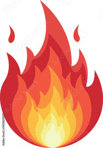 Vibrant and dynamic illustration of a stylized, glowing flame, radiating warmth and energy with fiery orange and yellow hues against a white background, symbolizing passion and intensity