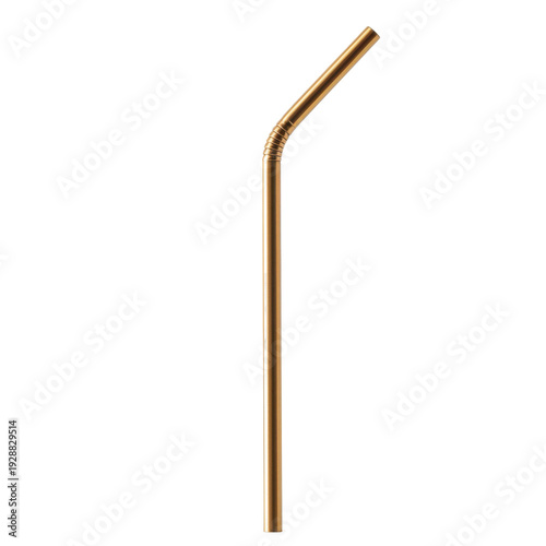 Gold bent reusable metal drinking straw isolated on white background