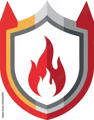 Fire Shield Icon Symbolizing Protection Against Flames, Safety Emblem and Security Guard Against Danger