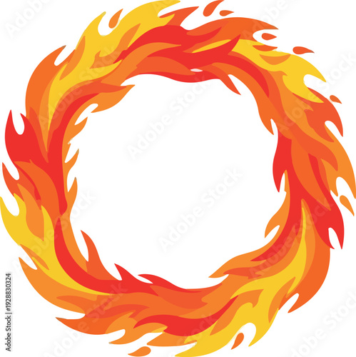 Vibrant Ring of Fire Flames Graphic Illustration Representing Energy, Passion, and Intensity in a Circular Motion
