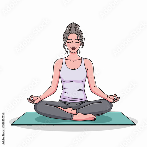 Person meditating in lotus pose on yoga mat.