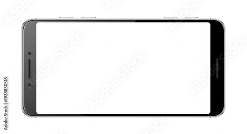 Modern smartphone with a blank white screen in landscape orientation.