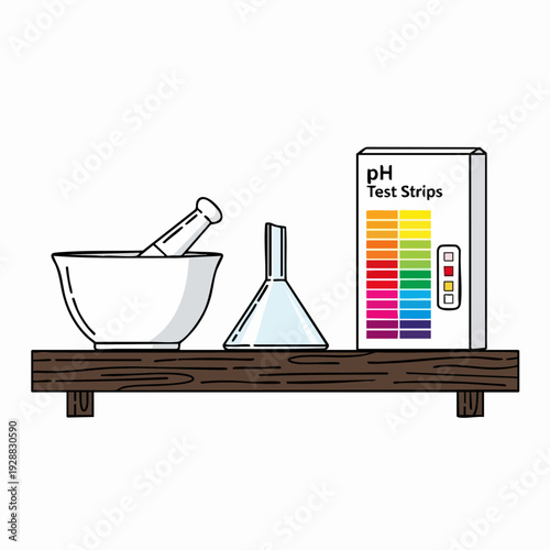 pH test strips with lab equipment on bench.
