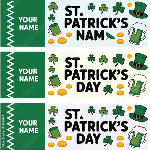Saint patricks day web banners with beer mugs and leprechaun top hat