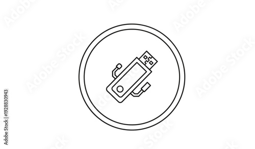 A minimalist vector graphic of a USB flash drive in a circle