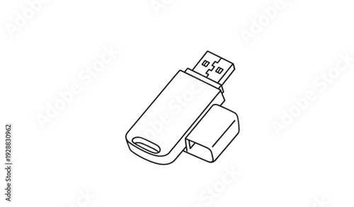 A minimalist line art illustration of a USB flash drive