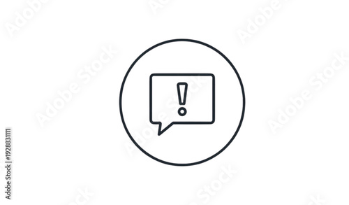 A minimalist vector graphic icon of a speech bubble with an exclamation mark