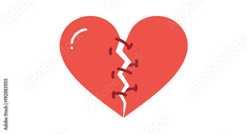 A powerful graphic illustrating a fractured red heart carefully stitched back together, symbolizing resilience, healing from emotional pain, and the journey of recovery after difficulty
