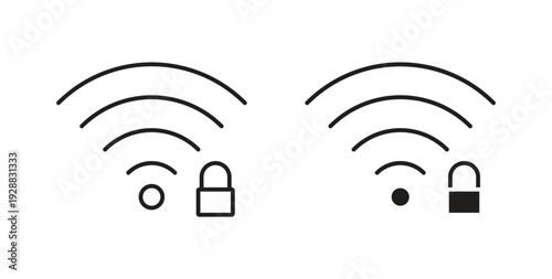 Wifi security icon Thin Collection. Editable Stroke. Suitable for Websites