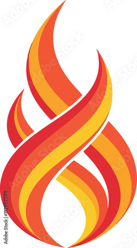 Abstract illustration of a stylized flame with vibrant orange and yellow stripes, representing heat, energy, and passion in a dynamic design