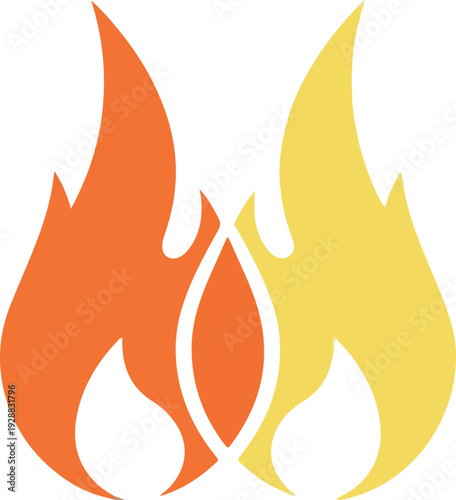 Two stylized flames, one orange and one yellow, burning brightly with a slight overlap in the center, symbolizing warmth, energy, and passion