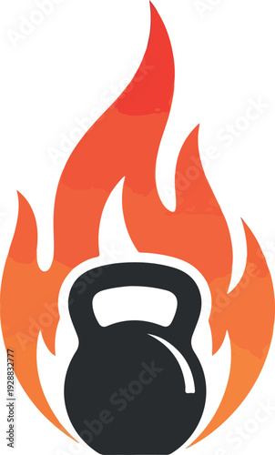 Fiery Kettlebell Icon Representing Intense Fitness Workouts and Burning Calories for Health and Strength Training