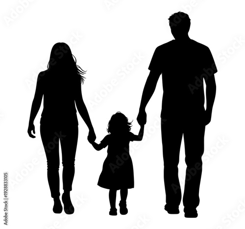 Set of 3 family members silhouette vector isolated on Transparent Background