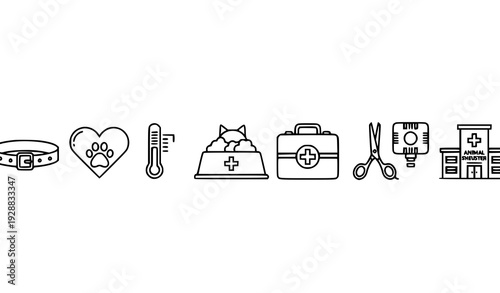 Veterinary Pet Care Editable Stroke Icon Collection with Pixel Perfect 64x64 Outline Vector Symbols on White