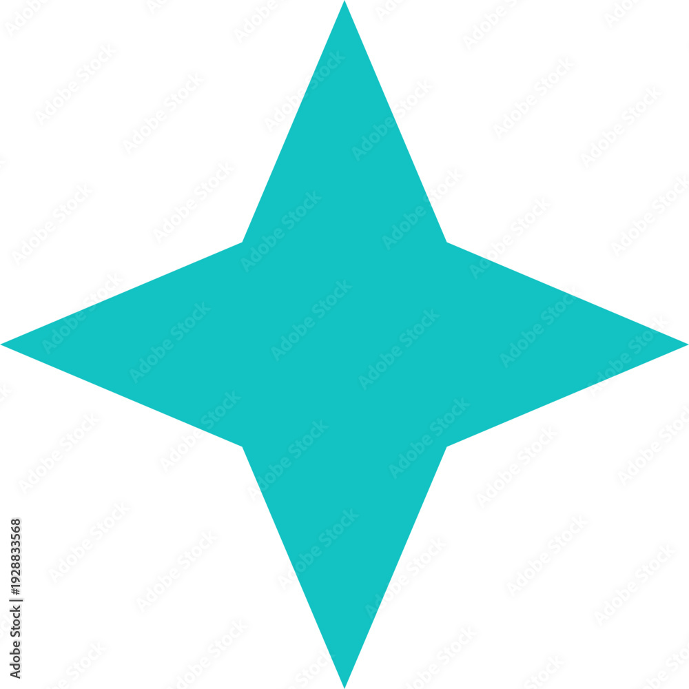 Obraz premium A simple teal four-pointed star shape on a white background, a basic graphic element.