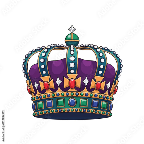 A detailed cartoon illustration of a royal crown with gems