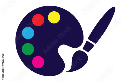 Artist's palette with paintbrush and colorful paints