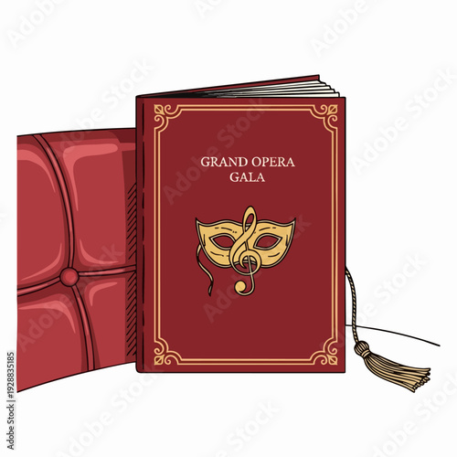 Red Opera Book With Mask Emblem.