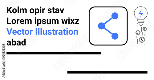 Digital communication, financial technology, idea generation, innovation, sharing economy, energy conservation. Share symbol and a lightbulb with coins dropping. Digital communication and financial