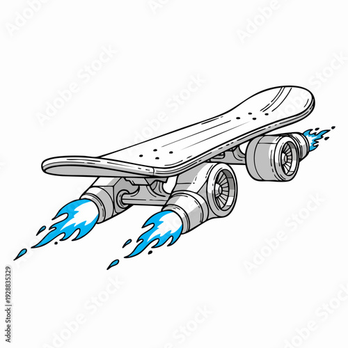 Rocket Powered Skateboard Flying Vehicle Illustration.