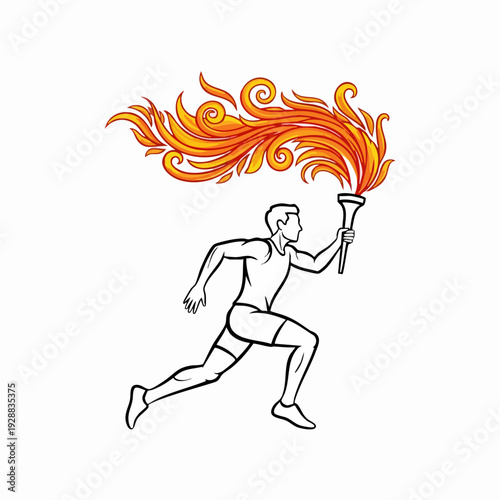 Runner With Torch Flame Illustration.