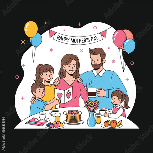 A family gathers for Mother's Day, enjoying breakfast together with joy