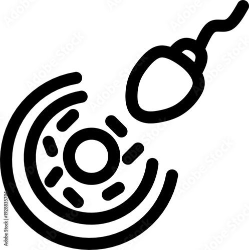 Human fertilization icon with sperm cell swimming to egg, reproduction and pregnancy medical vector illustration, minimalist line art.