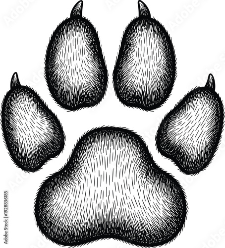 Vector illustration of animal paw print symbolizing wildlife, tracking, pets, culture, education, conservation, and artistic values