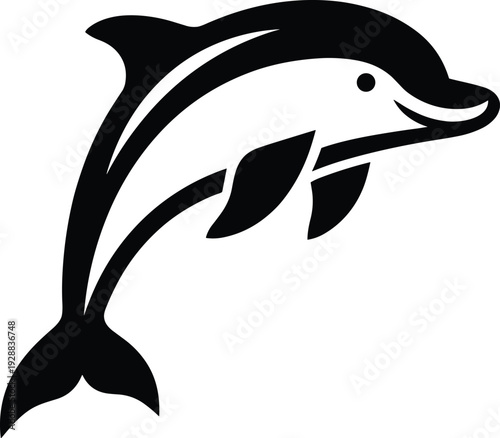 Dolphin silhouette vector illustration, minimalistic marine life design with smooth lines, leaping pose, aquatic decorative motifs