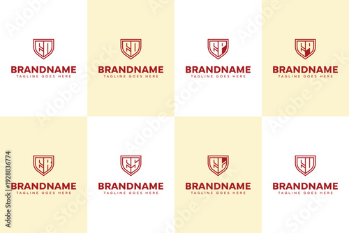 Letters EN EO EP EQ ER ES ET EU Shield Line Logo Set, for NE OE PE QE RE SE TE UE Initials