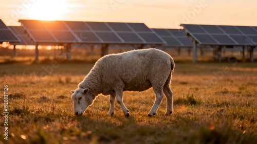 Sheep grazing near solar panels