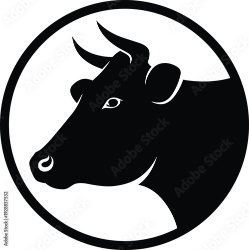 Vector illustration of stylized cow head silhouette inside circular emblem symbolizing livestock, agriculture, culture, tradition, and education