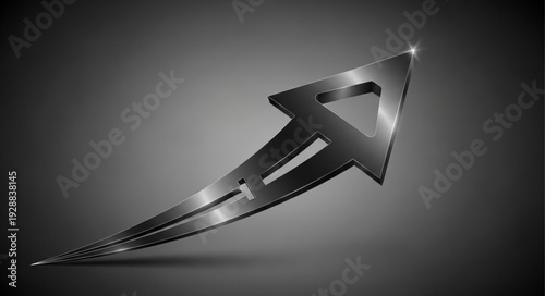 Metallic Arrow Symbol Pointing Upwards With Sharp Edges.
