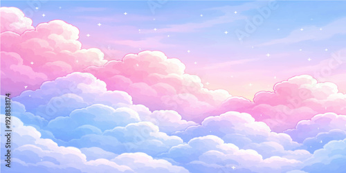 Beautiful heart shaped white clouds float in a bright blue summer sky with sunny clear weather and natural sunlight creating a heavenly outdoor atmosphere