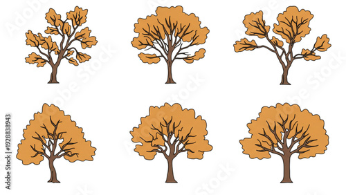Collection of autumn trees arranged in a grid pattern on white background illustration
