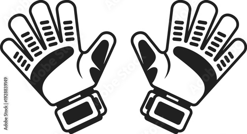 Goalkeeper gloves vector illustration set with padded grip and wrist straps—ideal for soccer artwork, sports branding, athletic gear, and training design projects.