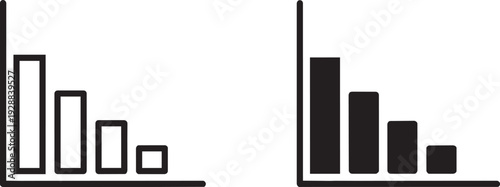 Falling Bar Chart Icons: Line Art and Solid Silhouette