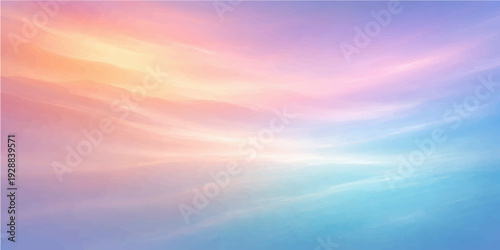 A beautiful abstract landscape features colorful clouds reflecting over a blue sea at sunset, capturing the sunlight across the horizon between dawn and dusk