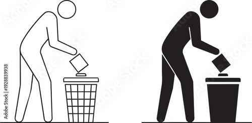 Person Throwing Trash into Bin Icon for Recycle and Waste Management