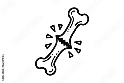 A broken bone icon with a black line art style and sharp pain effect