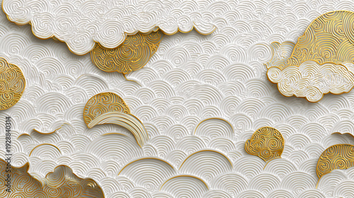 Luxury White and Gold Cloud Pattern Background Inspired by Traditional Asian Motifs