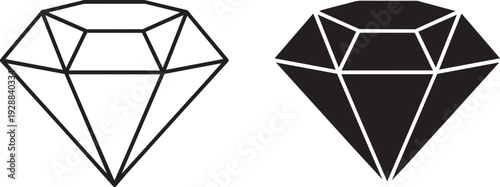 Two diamond icons, one faceted outline and one solid black, symbolizing luxury and value