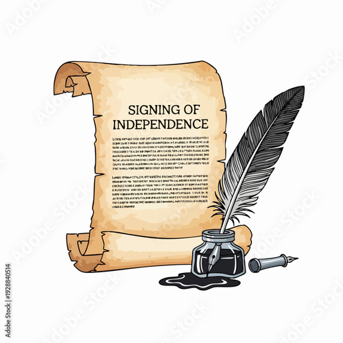 Signing of Independence Document Quill and Ink.