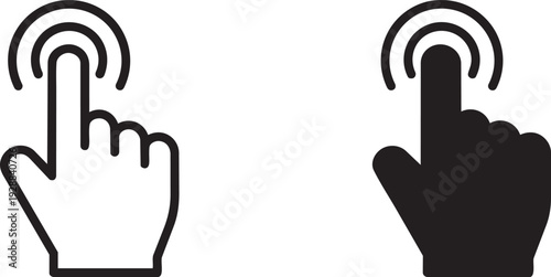Hand cursor icon set, pointing and clicking, black and white vector