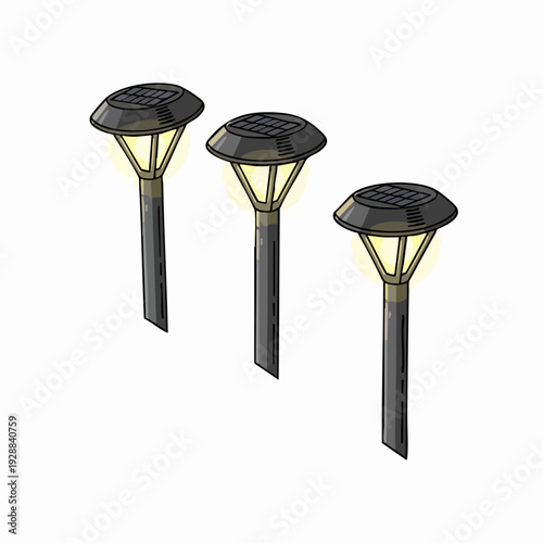 Solar powered garden lamps outdoor lighting trio.